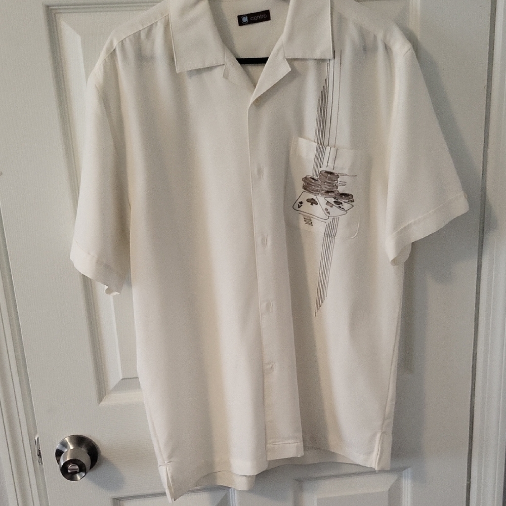 Centro White Short Sleeve Button Down Shirt